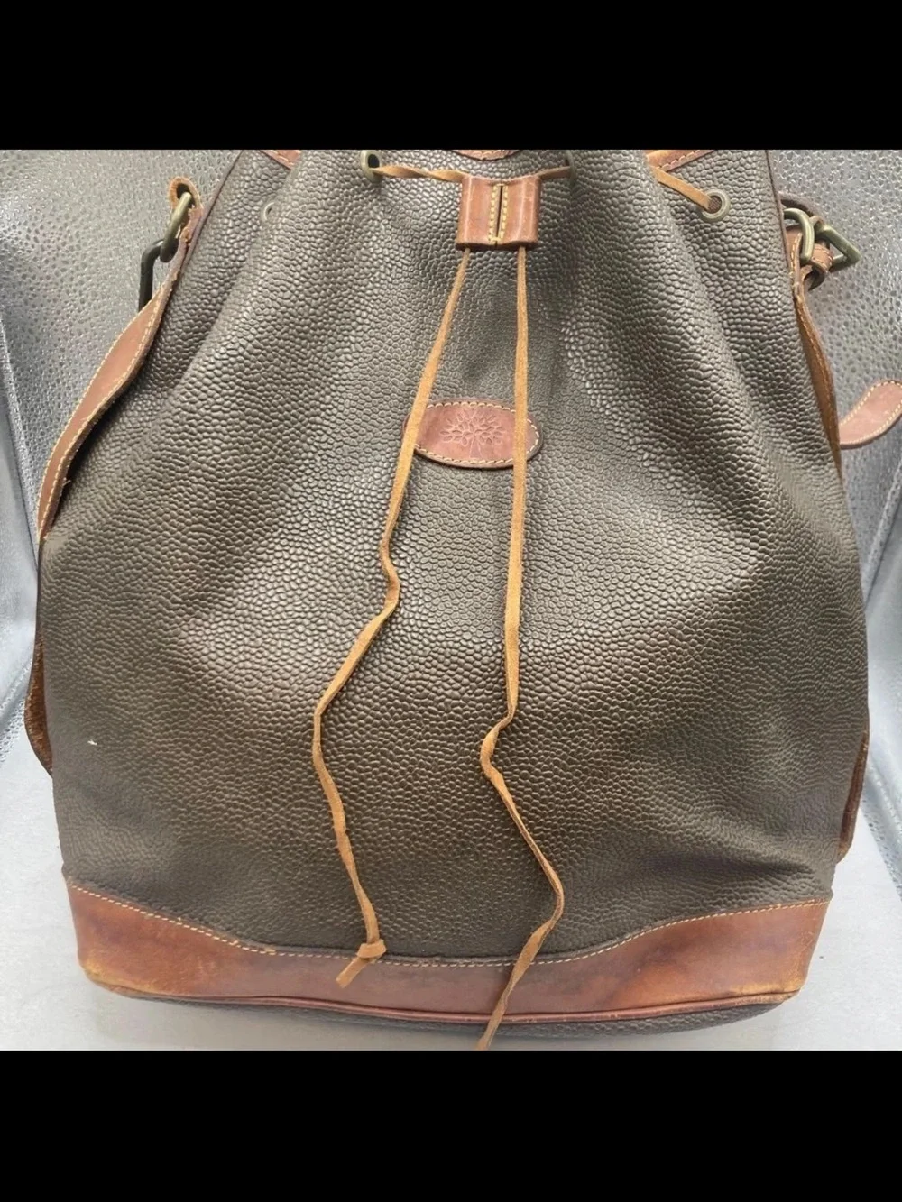 Mulberry Olive Green and Brown Leather Drawstring Shoulder Bag